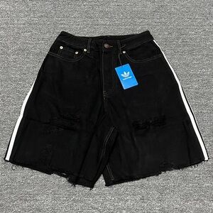 Balenciaga Adidas Black Jean Shorts with White Accents